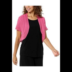 Antthony Women's Metallic Sweater Knit Short Sleeve Shrug Hot Pink - Regular